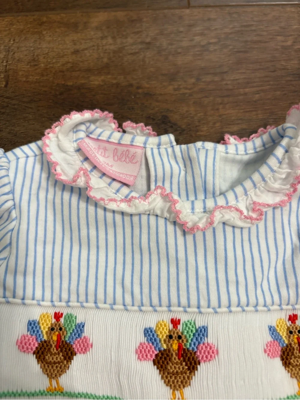 Petit Bebe Smocked Turkey Thanksgiving Romper 3M